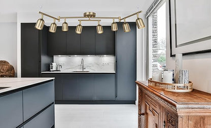 8 Light Modern Track Lighting Fixtures, Matte Brass Center Rotatable Bar Ceiling Spotlight, Foldable Arms Track Lighting Kit for Kitchen,Dining,Living Room Bedroom,GU10 Bulb Not Included
