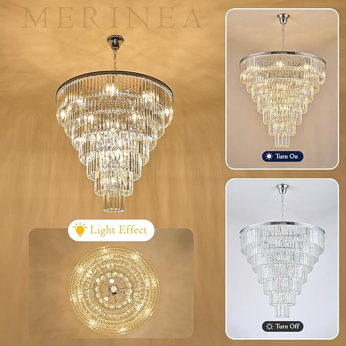 Chrome Crystal Chandelier Large 36" Modern Round Staircase Chandeliers 22 Lights 7-Tier Luxury K9 Crystal Ceiling Pendant Light Fixture for Tall Ceiling Living Room Foyer
