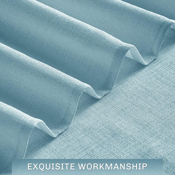 Melodieux Blue Semi Sheer Tier Curtains 36 Inch Length for Kitchen Cafe Bedroom Small Windows, Linen Look Rod Pocket Short Curtain Tiers Voile Drapes, 2 Panels