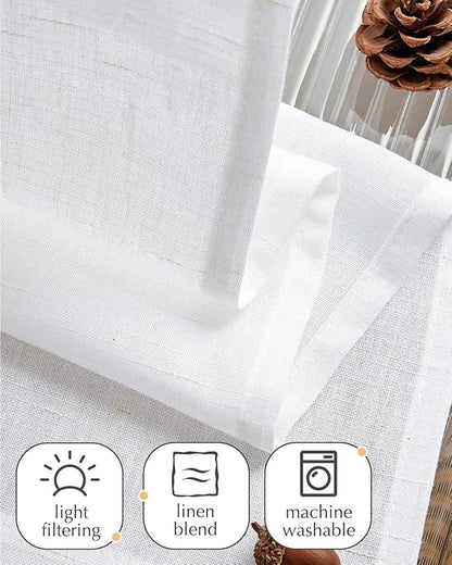 jinchan Tie Top Linen Kitchen Curtains Over Sink 36 Inch Length Tier Curtains Farmhouse Rustic Small Cafe Curtain for Bedroom Living Room Bathroom Half Window Light Filtering Privacy 2 Panels White