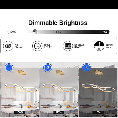 Modern Led Pendant Light, Dimmable Gold LED Chandelier for Dining Room Light Fixture Over Table Modern Kitchen Island Lighting, Height Adjustable Ceiling Light