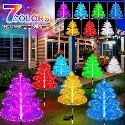 WEITEXS Solar Garden Lights Decorations Outdoor Waterproof 5 Layer Optical Fiber 7 Color Changing for Yard Pathway Outside Decorative Gifts for Mother's Women, 3 Pack