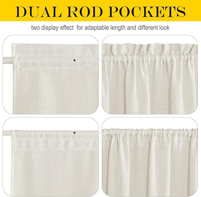 NICETOWN Semi Sheer Door Curtain - Linen Blend Privacy French Door Curtain for Kitchen Rod Pocket Window Treatment Cover Farmhouse Decor for, 52" Wide x 40" Long, 1 Panel, Linen