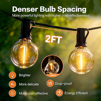 Outdoor String Lights 100FT with 50+2 G40 LED Bulbs, Shatterproof & Waterproof Patio Lights, Connectable Globe String Lights for Backyard Porch Deck Bistro Garden Party