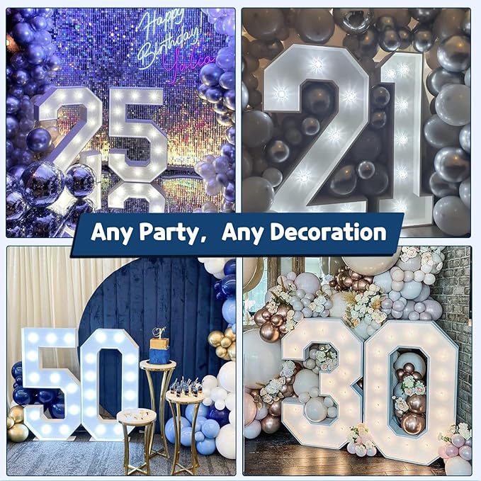 Marquee Numbers 3 Feet Tall Big Light Up Numbers 4 Year Old 14th 40th Birthday Decorations Women Men White Anniversary Party Decor Large Cardboard Prop Backdrop Sign 4