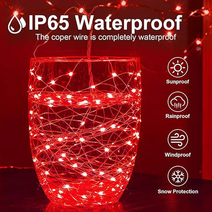 1Pack USB Plug in Fairy String Lights,16ft 50 LED Copper with Remote and Timer, 8 Modes Waterproof Twinkle String Lights Battery Powered for Bedroom Indoor Party Wedding Christmas Decoration (Red)