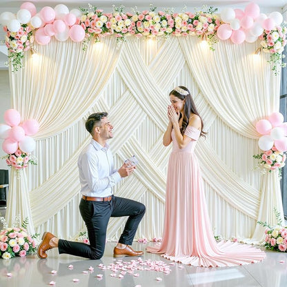 10ft x 10ft Ivory Backdrop Curtain for Wedding Ivory Wrinkle Free Backdrop Drapes Panels for Parties Baby Shower Bridal Shower Birthday Photo Photography Polyester Fabric Background Decoration