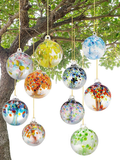 Dale Tiffany Hand Blown Glass, 6" Diameter Aqua, Tree of Life Collection, Witch Globe Hanging Garden Indoor/Outdoor Decorative Ornament Gazing Ball