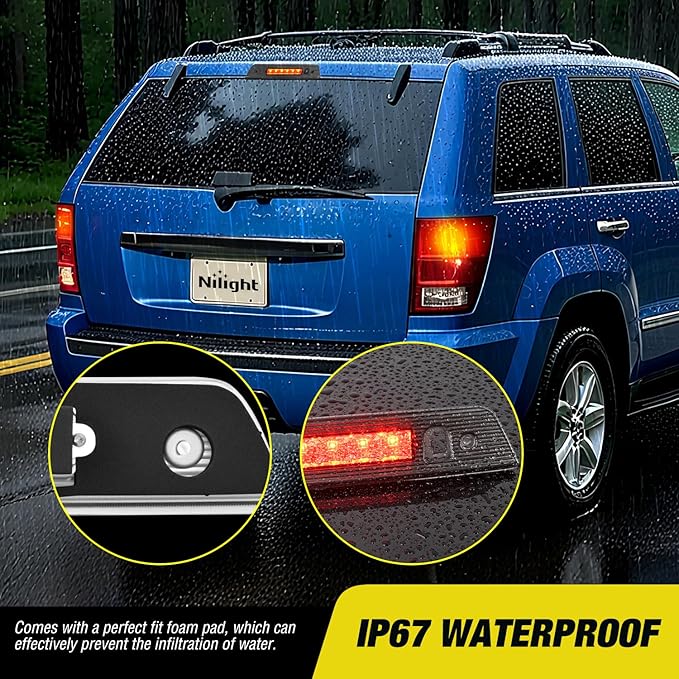 Nilight Third Brake Light Tail High Mount 3rd Stop Lights Smoked Lens Compatible with Jeep Grand Cherokee 2005 2006 2007 2008 2009 2010 Van SUV Rear Center Cab Lamp