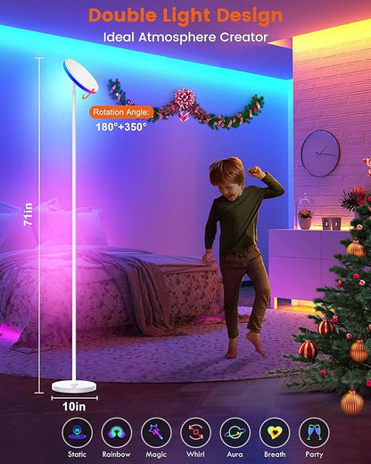 OHLUX Floor Lamps for Living Room, Bright LED Standing Lamp with Remote, Modern Color Changing Tall Lamp with Stepless Dimming, 69" Corner Floor Lamp for Bedroom, Office, RGB White