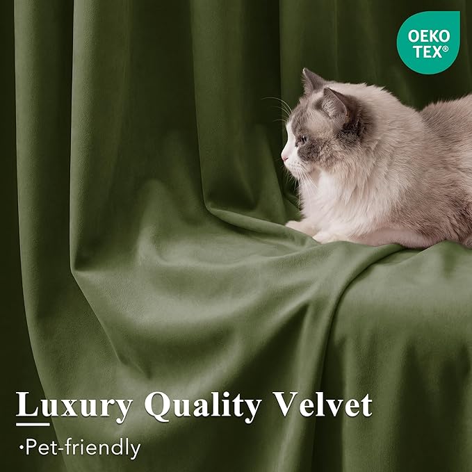 StangH Moss Green Curtains 92 inches Long Super Soft Velvet Room Darkening Thermal Insulated Window Drapes Back Tab Christmas Decor for Bedroom Living Room, W52 x L92, 2 Panels