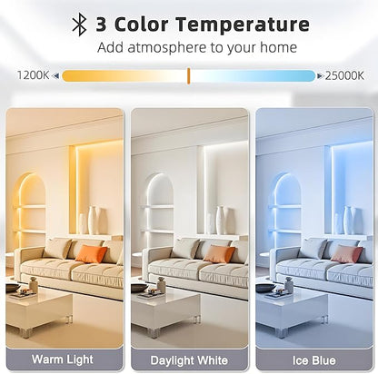 Tenmiro White LED Strip Lights 16.4ft (600 LEDs) Super Bright 25000K Daylight White, 3Color Temperature Dimmable with Smart App & Remote Control for Bedroom Kitchen Commercial Home Lighting Decor