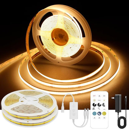 AXMOTUT 32.8ft COB LED Strip Light Warm White, High Bright LED Strips with 320LEDs, RF Remote and UL Power Supply, 2700K Dimmable LED Lights for Bedroom,Kitchen, DIY Home Decoration, 2 Rolls of 16.4ft