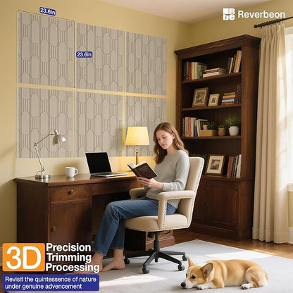 6 PCS Acoustic Panels, 23.6x23.6 Inch Sound Absorbing Panels, Decorative Acoustic Wall Panels for Recording and Home Studio, Office with Double-Sided Adhesive Tape