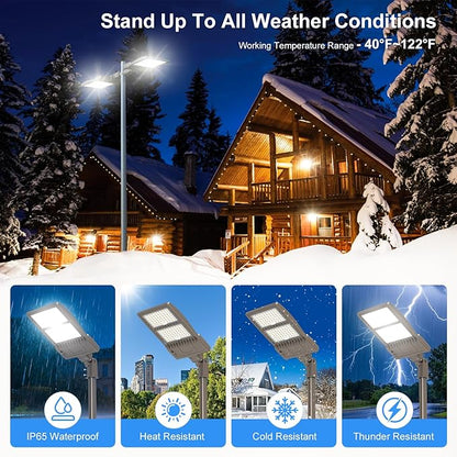 320W LED Parking Lot Lighting with Dusk to Dawn Photocell 44800LM LED Shoebox Pole Lights Fixture 1000W HID/HPS Replacement 5000K IP65 AC 100-277V UL Listed Outdoor Area Street Security Lighting