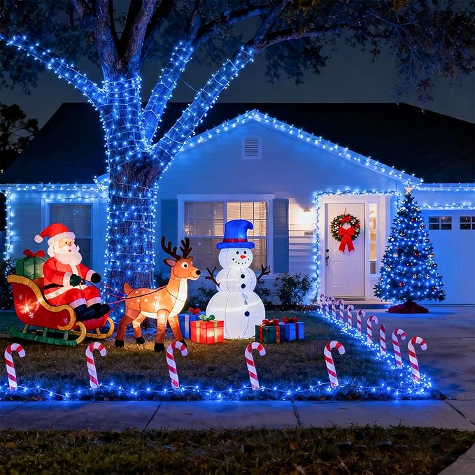 100FT 300 LED Outdoor String Lights, Plug in Christmas Lights Indoor Waterproof with 8 Modes, Connectable Twinkle Fairy Lights Clear Wire for Bedroom Home Wedding Patio Garden Decorations, Blue