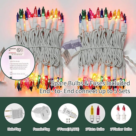 LAMPHOME Multicolour Christmas Lights, 100 Count 19.6Ft Incandescent Mini String Fairy Lights, Indoor Outdoor Waterproof Tree Lights for Bedroom Easter Wedding Home Decor