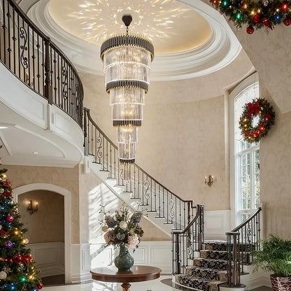 Large 7-Tier Black and Gold Chandelier 94.5" H x 32" W Modern Luxury Long Crystal Chandelier Lighting Fixture for High Ceiling Staircase Foyer Entryway Living Room Villa Hall