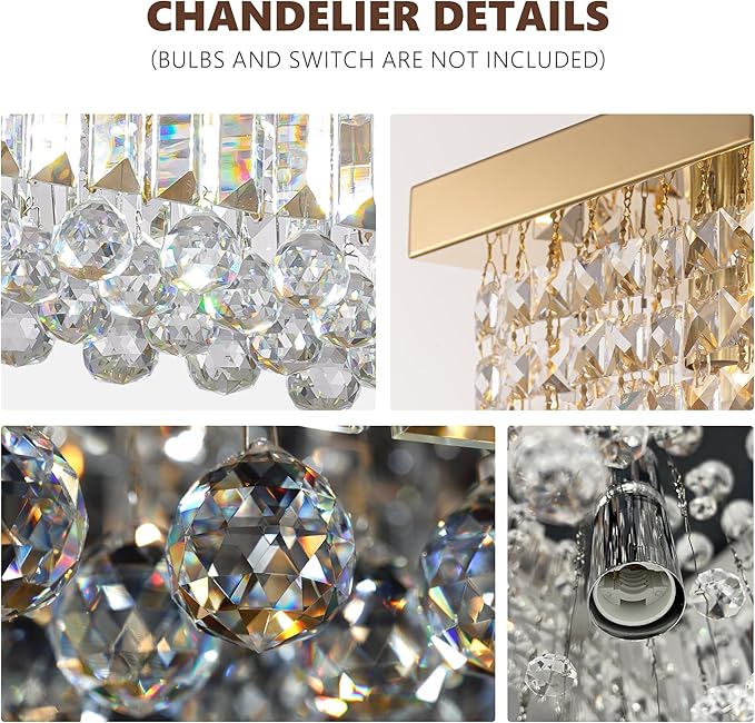59-inch Modern Crystal Chandelier,13-Light K9 Crystal Rectangle Chandelier for Dining Room,Kitchen Island Adjustable Hanging Pendant Light Fixture,Gold Brass