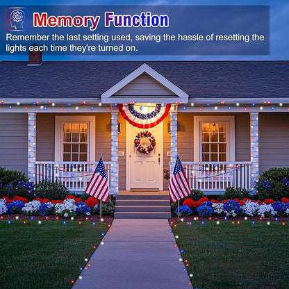 Red White and Blue String Lights, 66FT 200 LED 4th of July Lights Outdoor Waterproof, 8 Modes Connectable Plug In Patriotic Decorations Light for Indoor Independence Memorial Day Party Holiday
