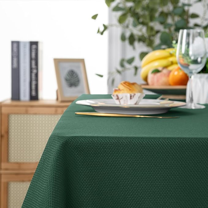 Hiasan 60 X 102 Inch Rectangle Textured Tablecloth - Waterproof Spillproof Antiwrinkle Jacquard Table Cloth for Kitchen and Dining Dinner, Outdoor Picnic, Holiday and Parties, Hunter Green