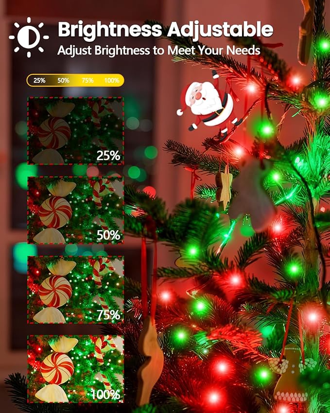 2025 New Christmas Tree Lights Indoor with Voice Control & Remote | 448LED Waterfall Tree Topper Lights with 12 Modes & Timer, 7FT x 16 Lines Cascading Twinkle Lights for 7FT Xmas Decor(Red Green)