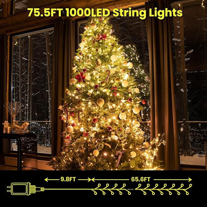 Dailyart Fairy Lights Plug in, 1000 Led Fairy Lights with Remote 75Ft Super Long Warm with Timer Small Twinkle Light Waterproof String Light for Bedroom Outdoor Indoor,Gold Wire