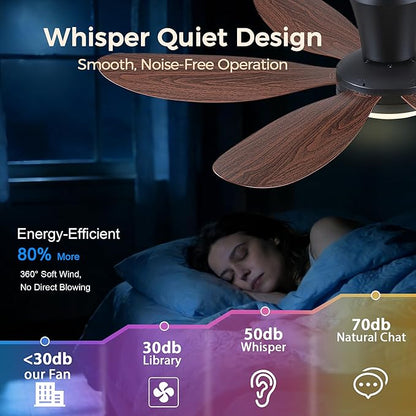 GJeg Ceiling Fans with Lights,42" Flush Mount Ceiling Fan with Light and Remote Control,Low Profile, Reversible, Dimmable, Noiseless, Black Ceiling Fan for Bedroom