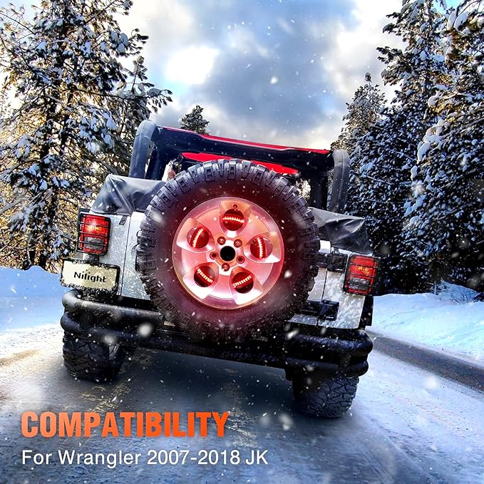 Nilight Spare Tire Brake Light Wheel Light 3rd Third Brake Light Rear lights for Wrangler 2007-2018 JK JKU YJ TJ Red Light
