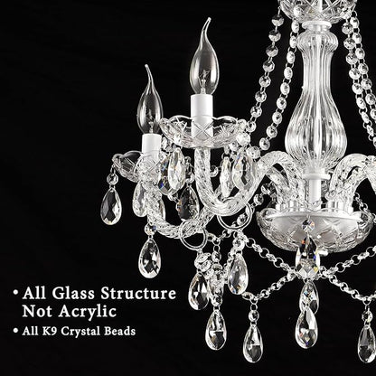 Plug in Chandelier,White Crystal Chandeliers Hanging Pendant Light Crystal Ceramic 5 Light with Plug in Cord