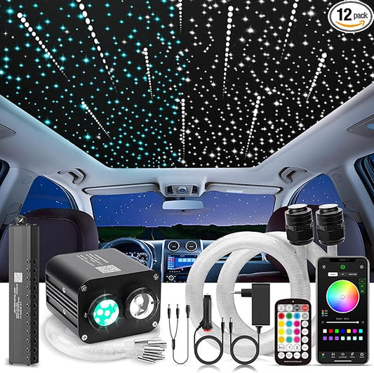 Meteor 20W Twinkle Starlight Headliner Kit, Star Lights for Car with Bluetooth APP/Remote/Music Mode, Fiber Cable 550pcs*0.03in*9.8ft+Shooting Star kit for Car Roof & Home Decoration