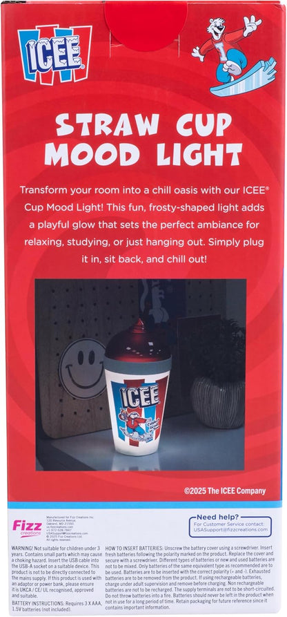 Fizz Creations ICEE Straw Cup Mood Light – 9" Tall LED Night Light, Officially Licensed Merchandise, Retro Red & Blue Design, USB-Powered, Fun & Functional Home Décor.