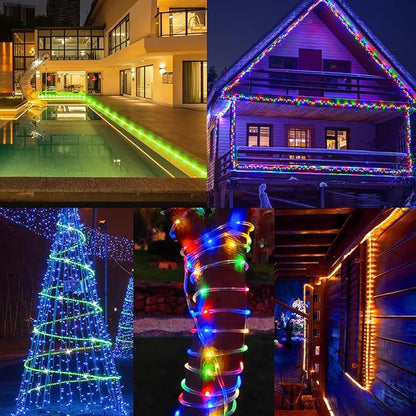 33FT 100 LED Solar Rope Lights, 18 Colors with Timer, 5 Modes, Waterproof Plug-in Remote Control Camping String Lights for Outside, Camping, Classroom, Party, Festival Decoration Solar Lights Outdoor
