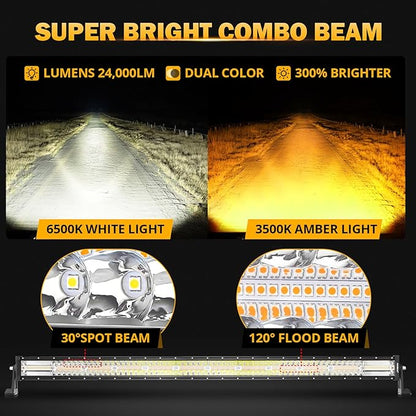 Auxbeam LED Straight Light Bar 50 Inch 288W Amber White Fog Lights, 6 Modes Strobe Yellow Offroad Driving Work Light with Memory Function for Truck Boat Jeep