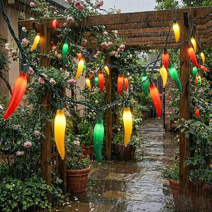 35 LED Multicolor Chili Pepper Lights, 13.6Ft Christmas Outdoor String Lights with Warm White Bulbs, Plug in Fairy Lights for Party Kitchen Patio Garden Decor, Cook Off Decorations for Cinco De Mayo