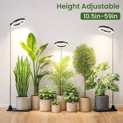 LBW Grow Lights for Indoor Plants, 6.3" Full Spectrum Plant Light with Base, 59" Height Adjustable Grow Lamp, 6/8/12/16H Auto Timer, 3 Colors, 5 Dimmable Levels, for Tall Large Plants, Black, 3 Pack