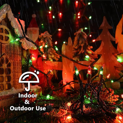 ODEETRONIC Red & Green Christmas String Lights, 21.63ft 100 Count Incandescent String Lights Connectable, UL Certified Christmas Mini Lights, Green Wire Tree Lights for Indoor Outdoor Party Yard Decor