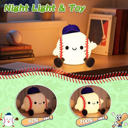 OkiyiD Baseball Night Light, Dimmable Silicone Touch Lamp with USB Rechargeable Soft Glow Bedside Lamp for Boys Bedroom Decor, Baseball Gifts for Boys Sport Fans Birthday Xmas