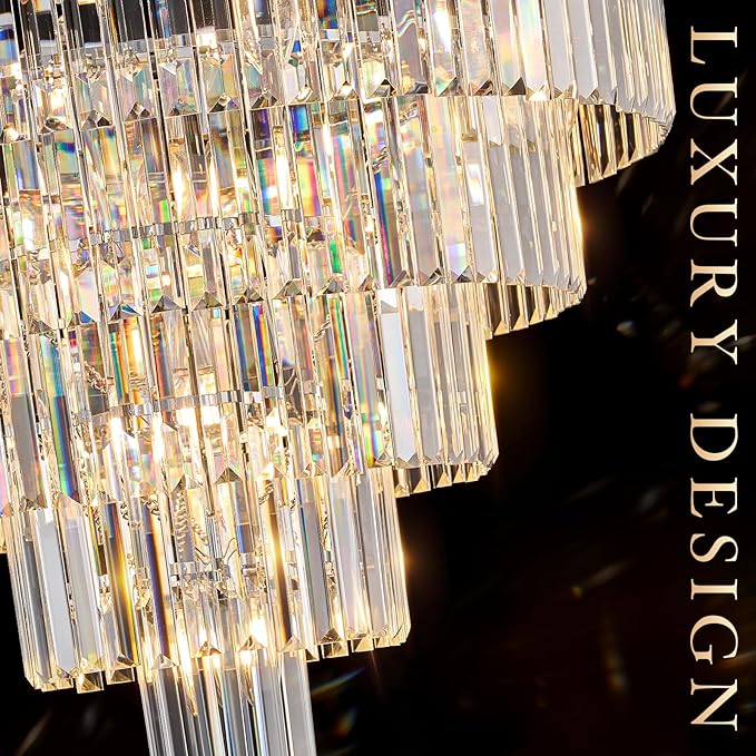 CATINER Large Crystal Chandeliers Modern Chrome 30” Chandelier for Foyer Staircase Luxury 5 Tiers 16 Lights K9 Ceiling Pendant Lighting Fixture for Living Room Dining Room Bedroom