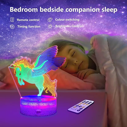 Horse Night Light, 3D Illusion Lamp with Remote Control, Timer, Multi-Color Changing, Dimmable Kids Bedroom Lamp, Led Night Light Lamp Horse Stuff for Girls & Boys, Birthday Christmas Gift