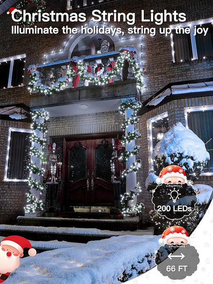 Guhope Christmas Lights 66FT 200 LED, Christmas Tree Light with 8 Lighting Modes, Outdoor Waterproof String Lights with Remote and Timer, Fairy Light for Holiday Decor (Cool White)