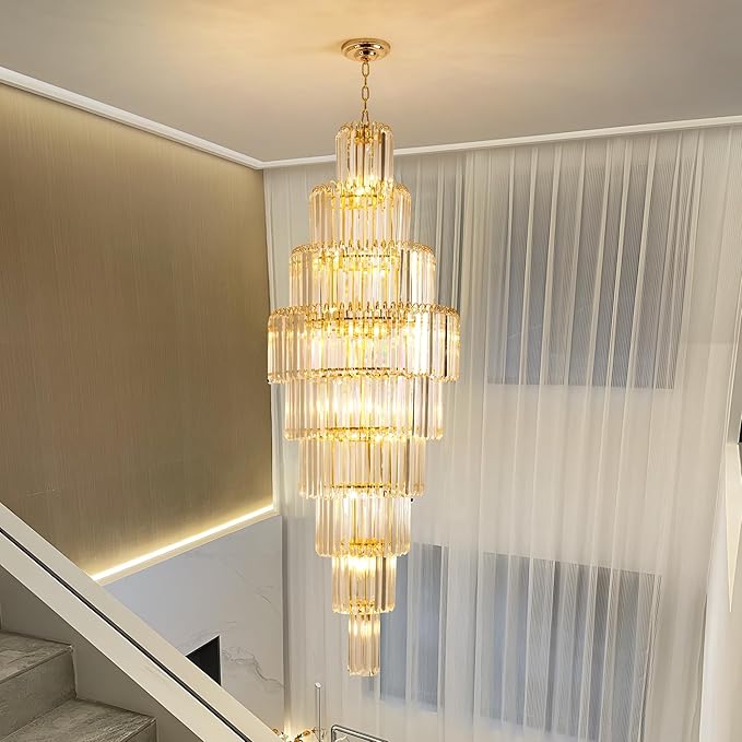 Luxury Modern Gold 9-Tier Crystal Chandelier for High Ceiling Foyer Staircase Large Entryway Light Fixture Dia23.7 20 Lights