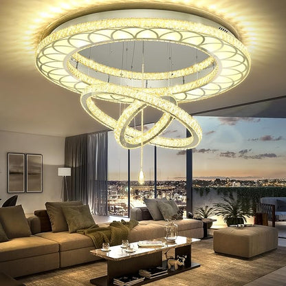 Flashing God Dia 48" Large Crystal Chandelier Modern Silver Chandeliers LED Dimmable Flush Mount Chandelier Crystal Ceiling Light for Living Room Bedroom Foyer