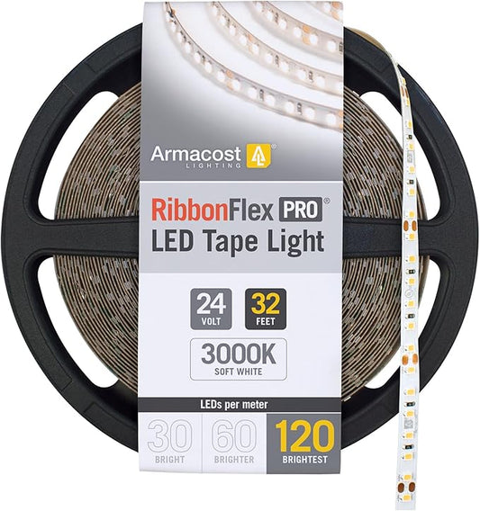 Armacost Lighting RibbonFlex Pro 24V White LED Strip Lights 120 LED/m, 3000K, 32.8 ft 146250