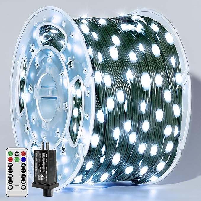 BrightChristmas Christmas Lights 1200 LED 394 FT, Waterproof Outdoor String Lights with Remote and Timer, Christmas Tree Lights with 8 Modes Dimmable, Fairy Lights for Holiday Decor (Cool White)