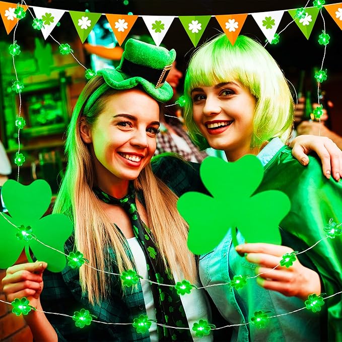 BOHON St Patricks Day Decorations Shamrocks String Lights Battery Operated 13 ft 40 LEDs Lucky Clover Green Lights for St Patrick's Day Accessories Office The Home Saint St. Patrick's Day Decor