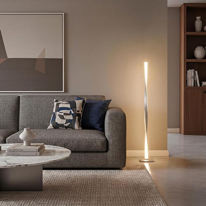 Brightech Helix LED Bright Floor Lamp for Living Rooms & Bedrooms, 48" Tall Pole Lamp, Dimmable Standing Lamp - Platinum Silver