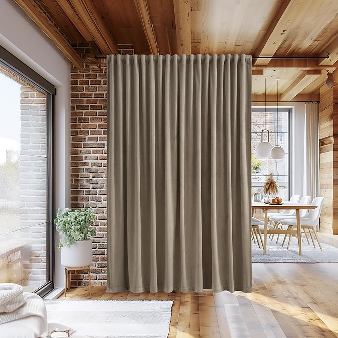 StangH Back Tab Camel Beige Curtains 108 inches Long, Extra Wide Soft Velvet Thermal Insulated Privacy Window Drapes for Nursery Bedroom/Sliding Door Living Room, W100 x L108, 1 Panel
