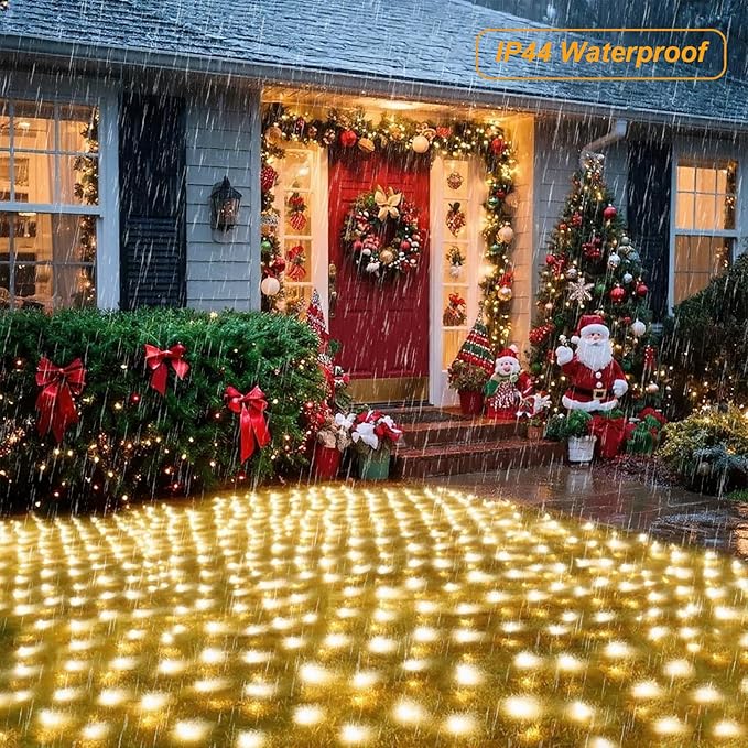 Christmas Net Lights, 610 LED Large Outdoor Net Mesh Lights 34.5X 5ft, 8 Modes Waterproof Twinkle String Lights Connectable for Bushes Christmas Yard Decor, Warm White