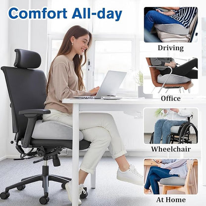 CushyOasis Seat Cushion, Chair Cushions, Office Chair Cushions, Anti-Slip Bottom & Removable Cover Tailbone Pain Relief Cushion, Memory Foam Seat Cushion, 5.28 in Thick (Light Grey)